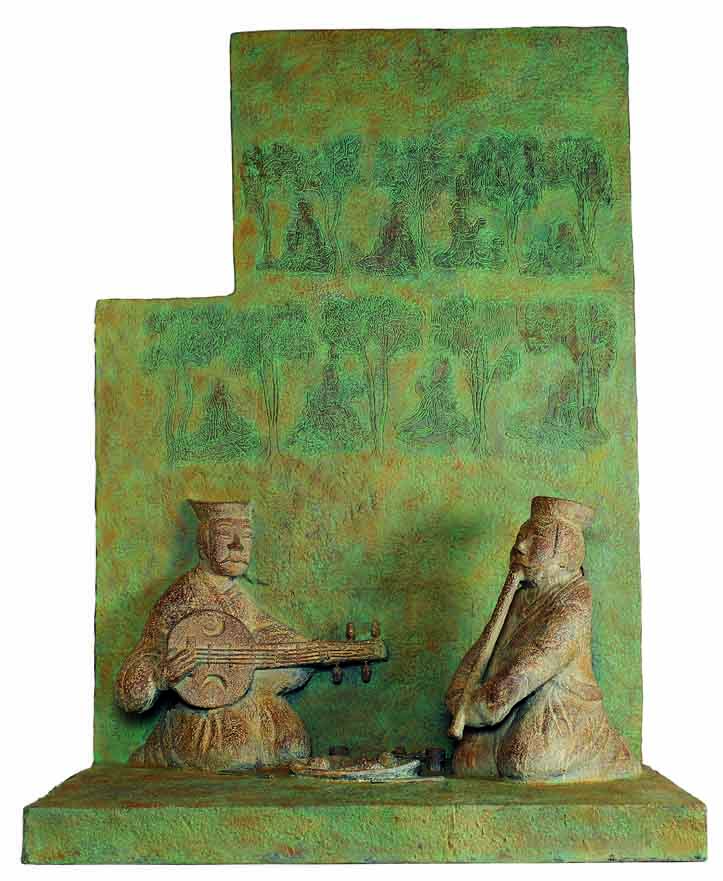 中國古代音樂文物雕塑大系：魏晉　四弦阮咸、纏飾長笛演奏磚壁畫